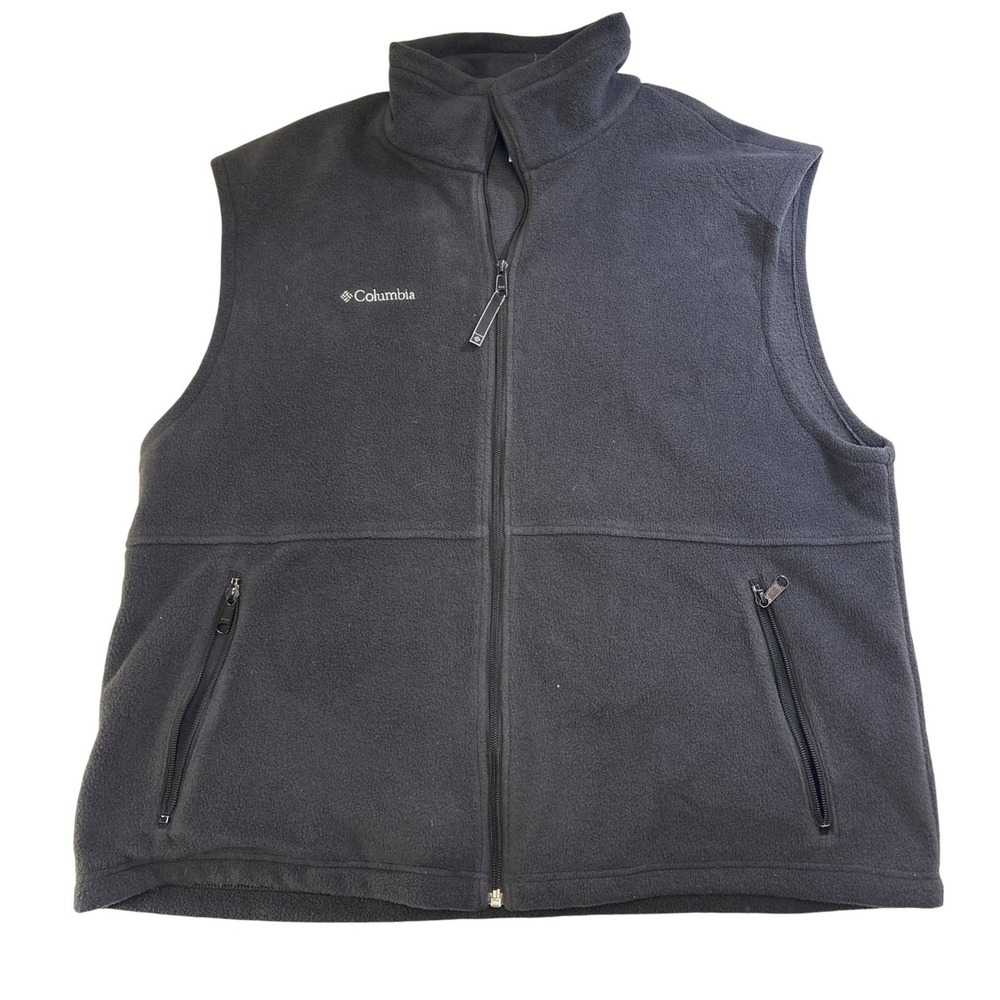 Columbia Mens Fleece Vest Charcoal Gray Full Zip Mock Neck WM1480 Size XL